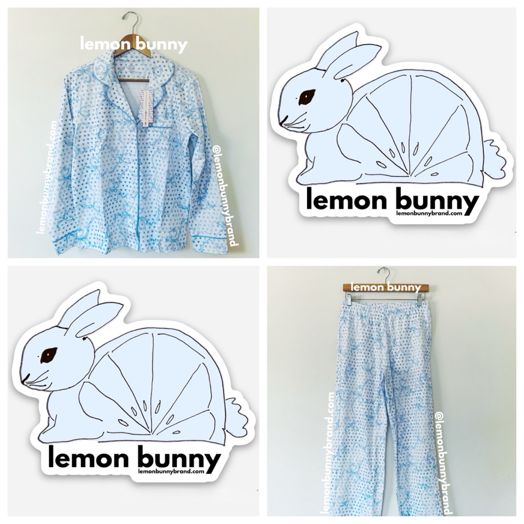 Roller Rabbit X Loveshackfancy Luna Bow Hearts Long Sleeve Polo Pajamas Paleblue
